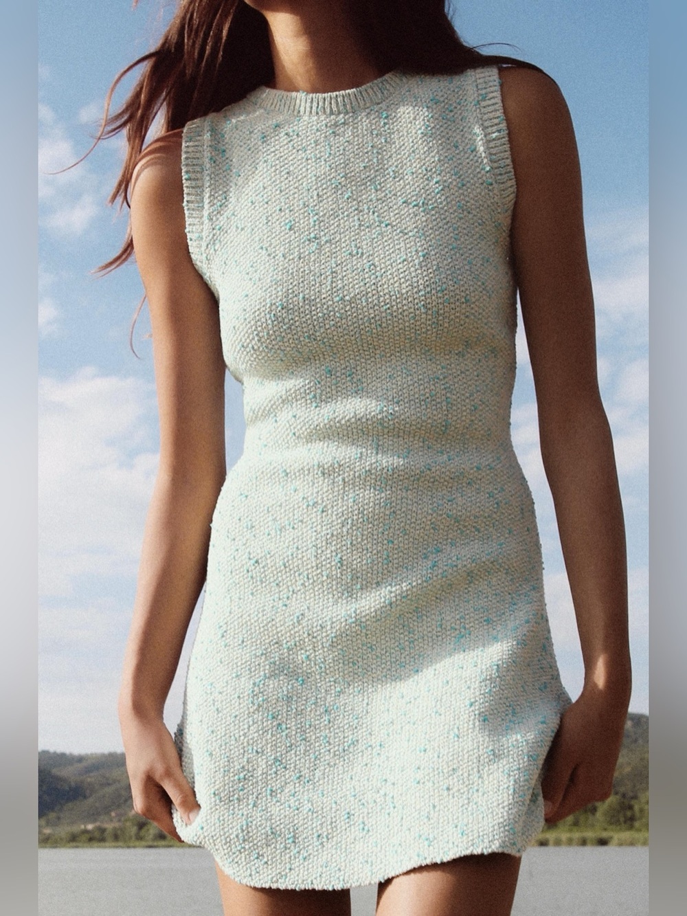 Zara Light Blue Speckled Knit Sleeveless Dress